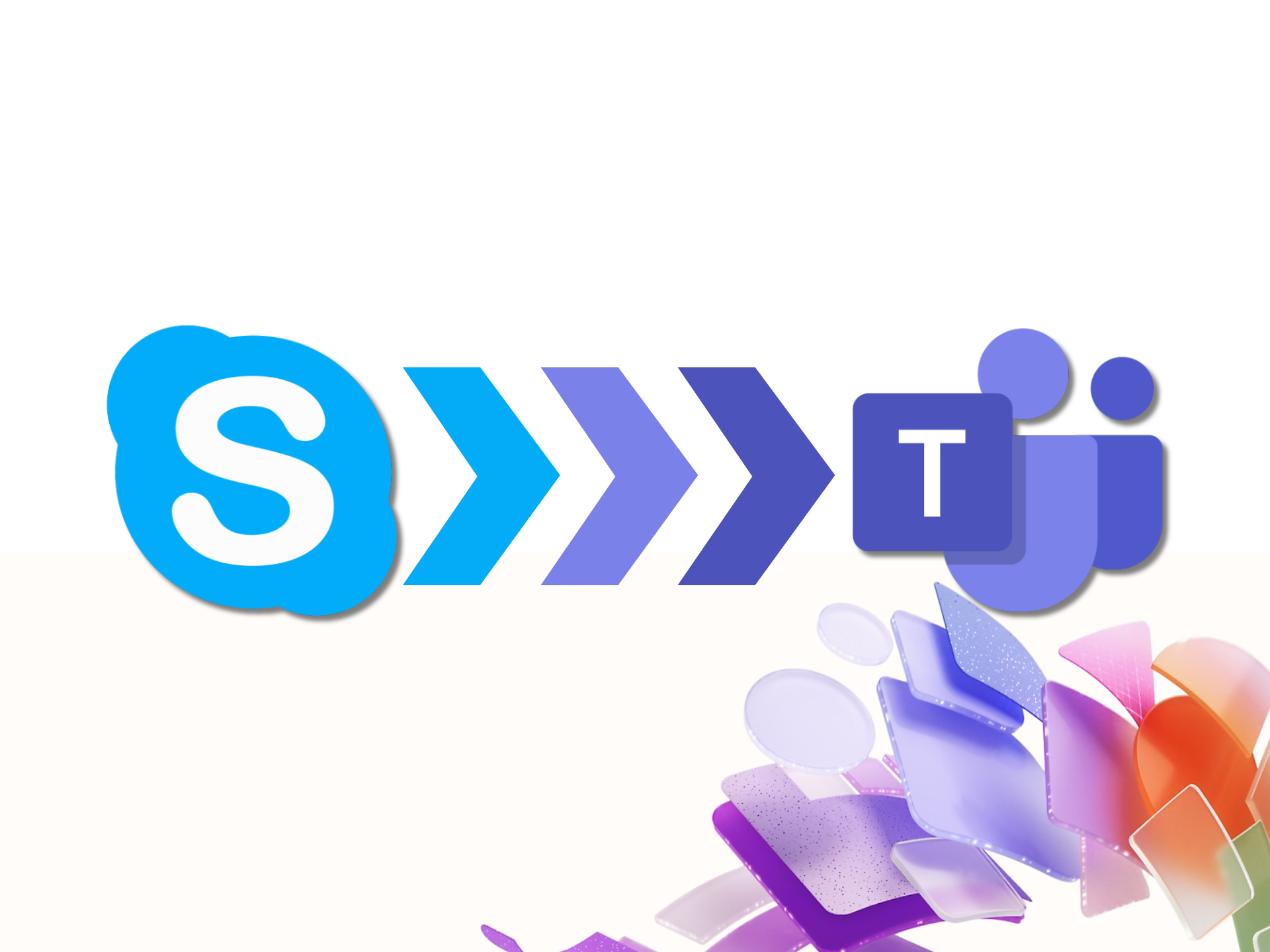 The image depicts a transition or migration from Skype to Microsoft Teams, symbolized by their respective logos and connecting arrows. If you're exploring the shift between these platforms or have any specific questions about Skype or Teams, feel free to ask!